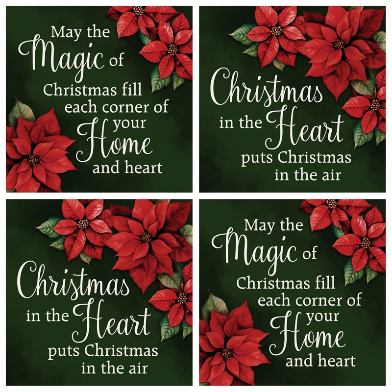 Picture of Carson Home Accents 455093 Square House Coasters - Poinsettia - Set of 4