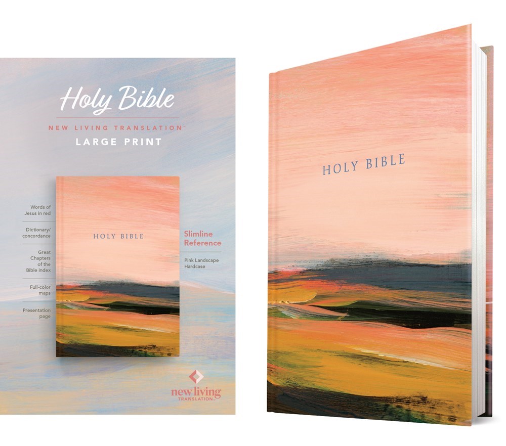 731090 NLT Large Print Slimline Reference Bible - Rl - Pink Landscape Hardcover