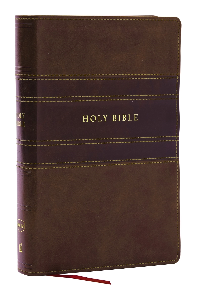 304516 NKJV Personal Size Large Print Reference Holy Bible - Comfort Print - Brown Leathersoft