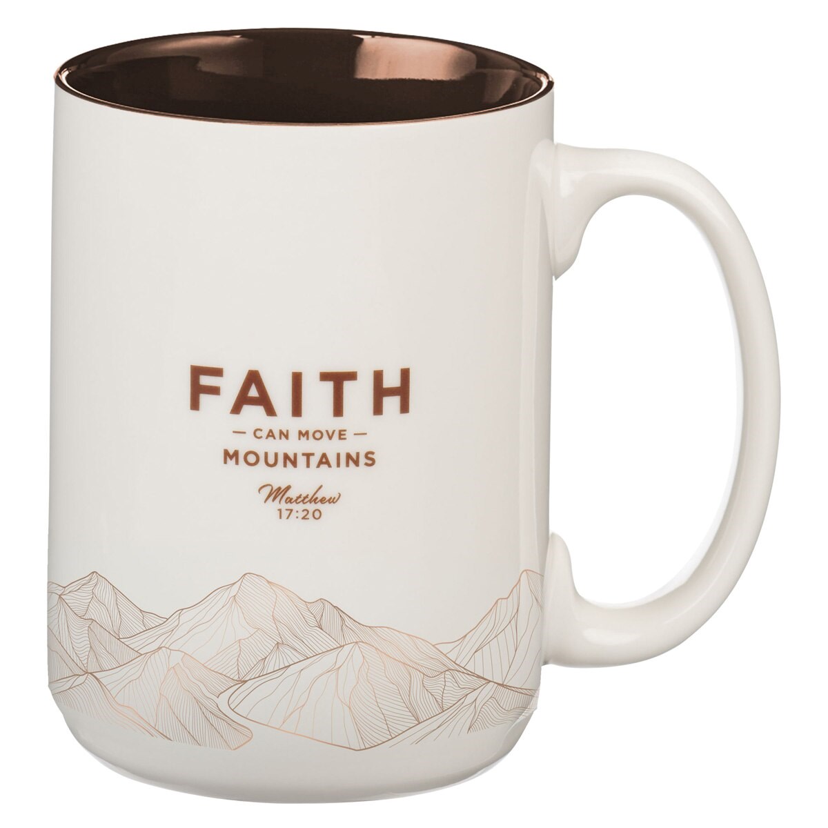 Picture of Christian Art Gifts 471793 Ceramic Mug - Faith Mountains Matt. 17-20 - White