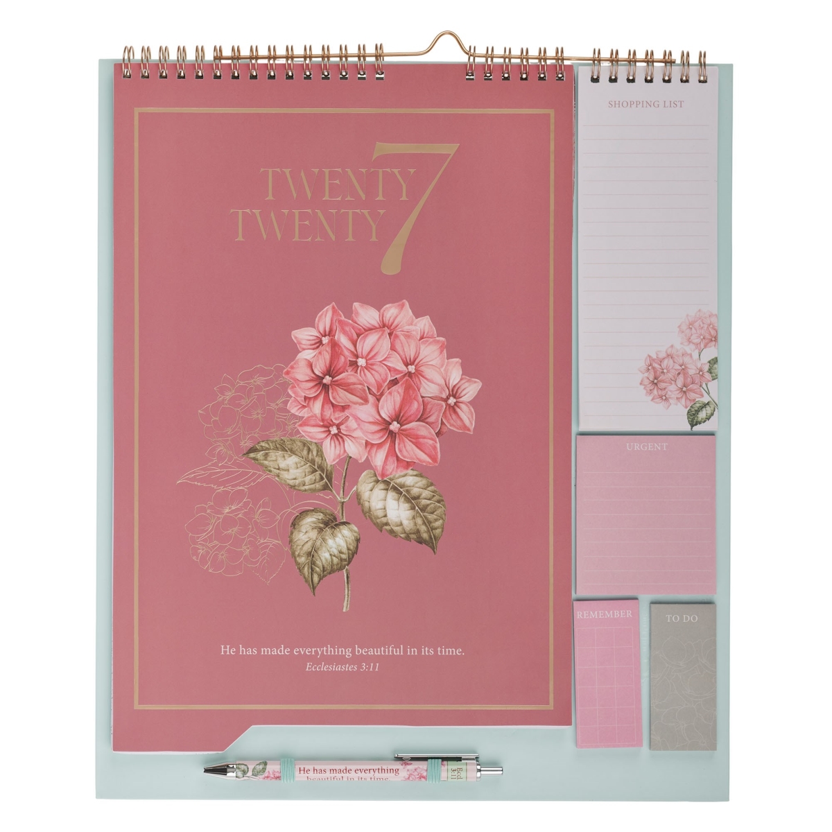 745655 Calendar & Stationery Set with Pen Rose & Hydrangeas Eccl. 3-11