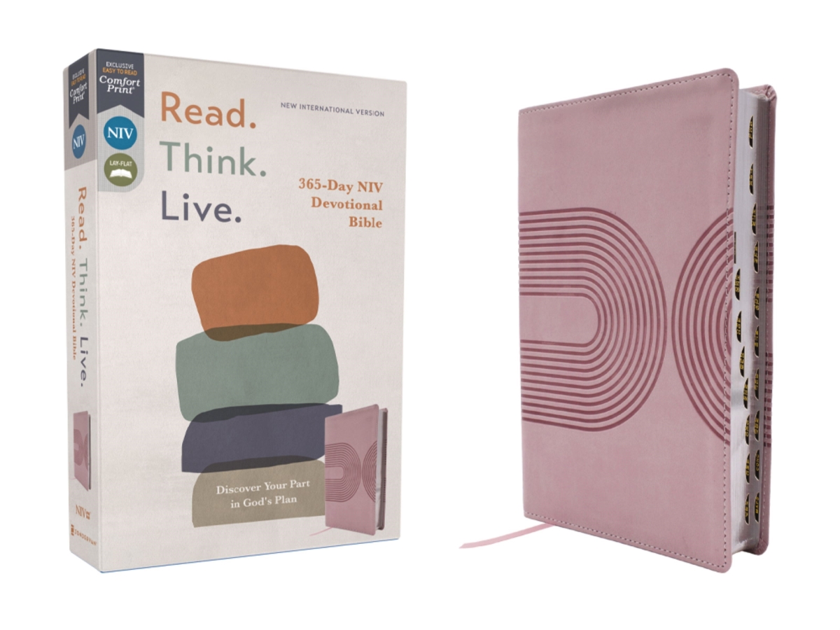 581104 NIV Read. Think. Live. 365-Day Comfort Print Devotional Bible - Pink Leathersoft Indexed
