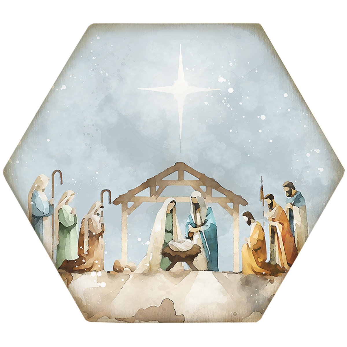 Picture of Sere Surroundings 471501 Coaster - Honeycomb - Watercolor Nativity Scene - 4.5 x 3.785 in.