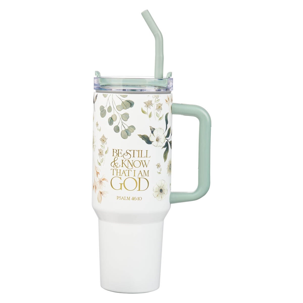 Picture of Christian Art Gifts 380592 Stainless Steel Tumbler - Green with Straw - Ps. 46-10