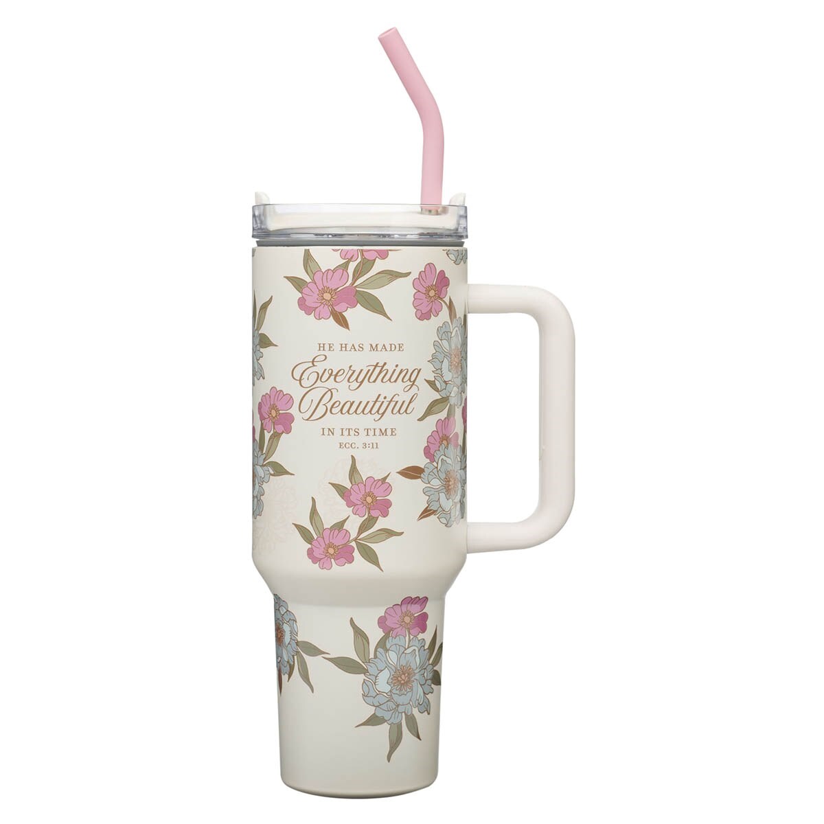 Picture of Christian Art Gifts 472270 Travel Mug - Everything Beautiful Bloom with Straw - 40 oz - Stainless Steel