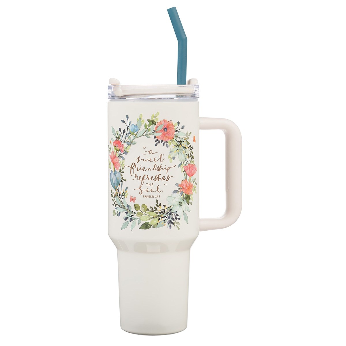 Picture of Christian Art Gifts 472271 Travel Mug - Sweet Friendship with Straw - 40 oz - Stainless Steel