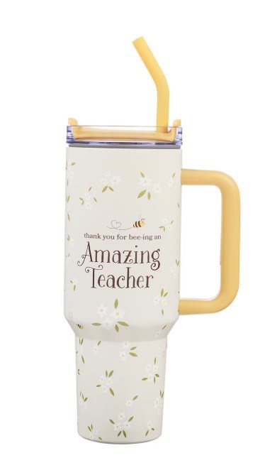 Picture of Christian Art Gifts 472265 Travel Mug - Amazing Teacher with Straw - 40 oz - Stainless Steel