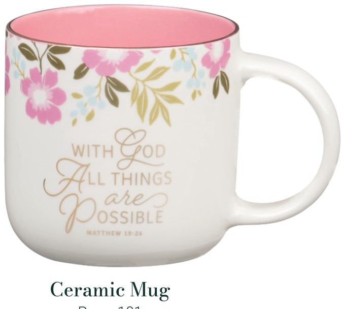 754057 Pink Floral with God All Things Matt. 19-26 Mug