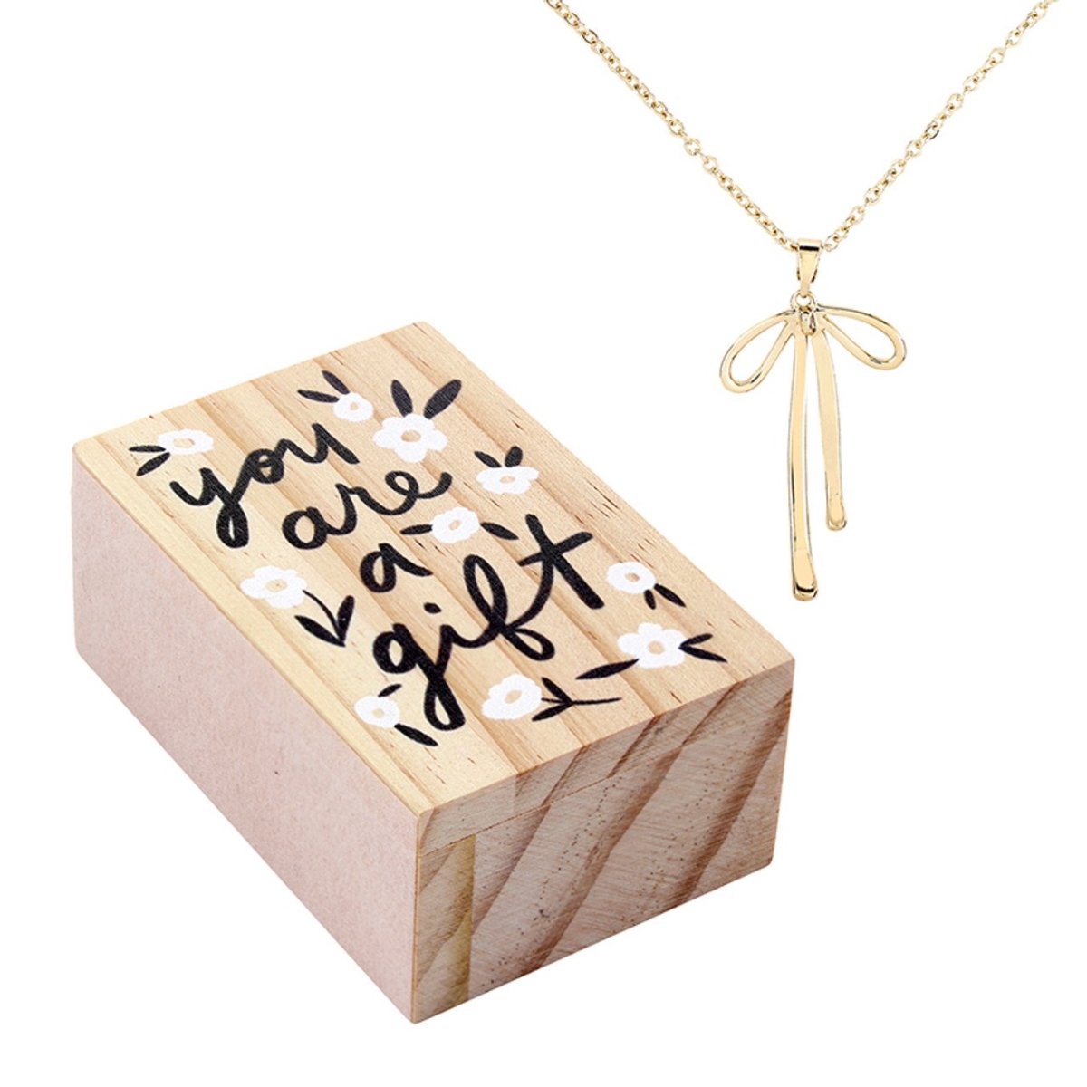 738502 You Are A Gift in Treasure Box Bow Necklace