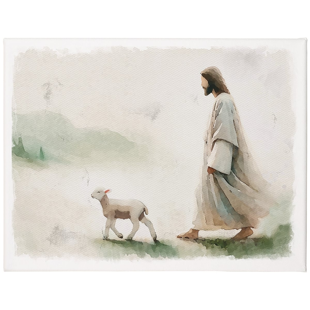470536 Wrapped Canvas - Jesus Walking Lamb - 17 x 13 in.