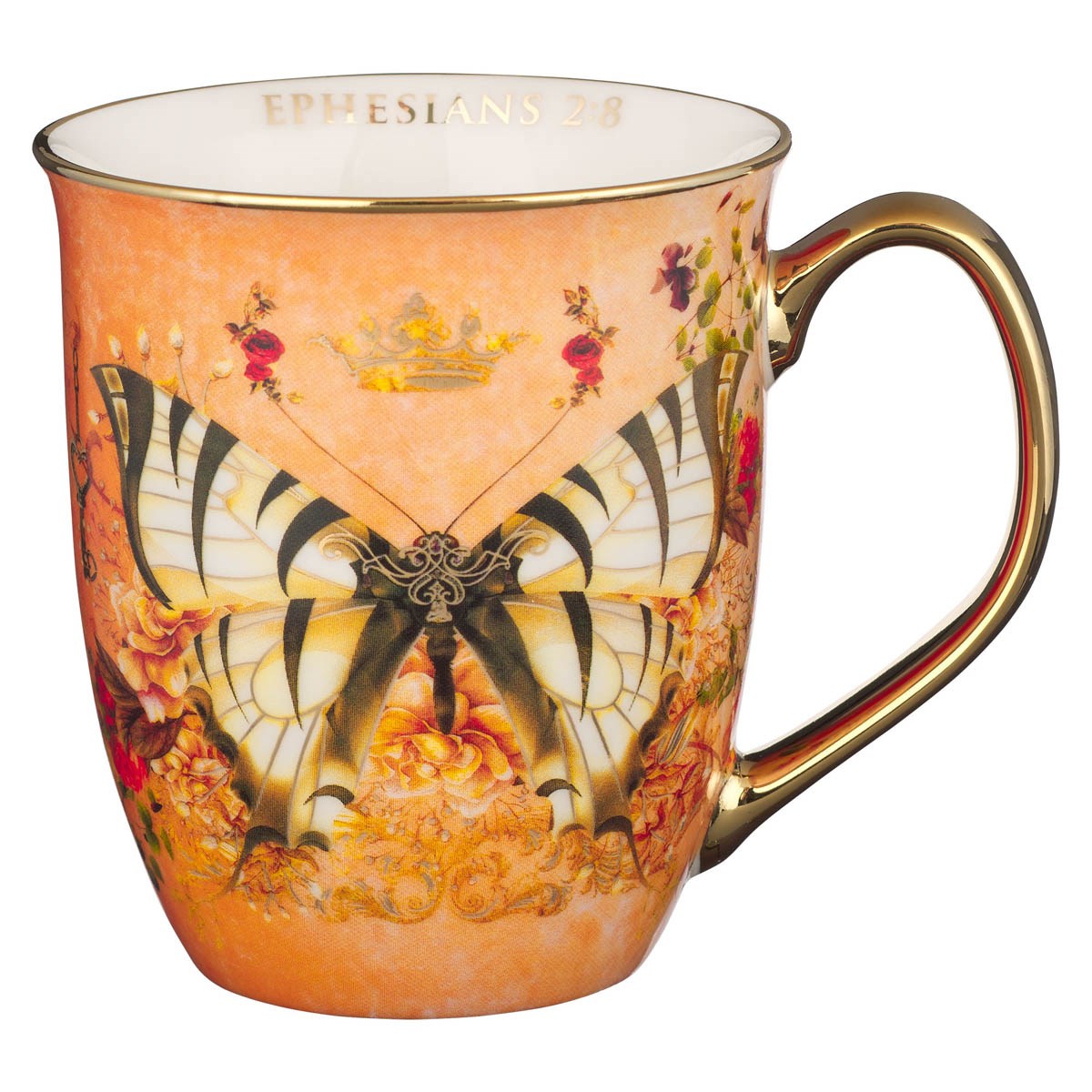 Picture of Christian Art Gifts 304803 Mug - Grace - Ephesians 2-8 - Orange & White Butterfly