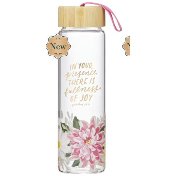 Picture of Christian Art Gifts 754121 Glass Water Bottle - In Your Presence There is Fullness of Joy - Psalm 16-11