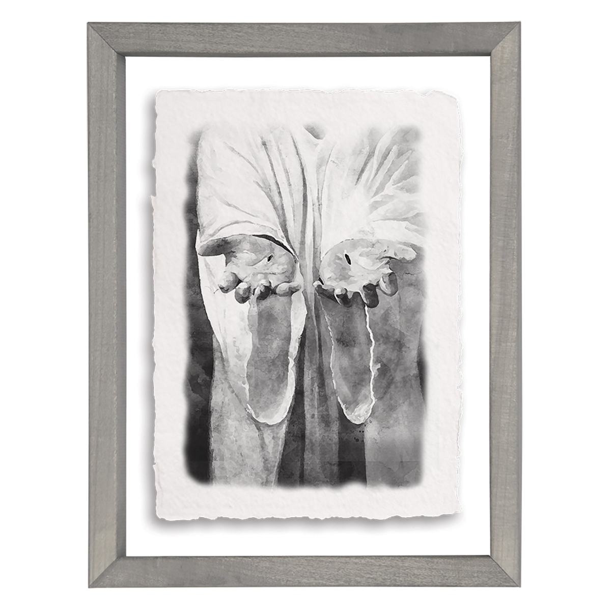 470519 Floating Art Rectangle - B&W Jesus Hands - 14 x 11 in.