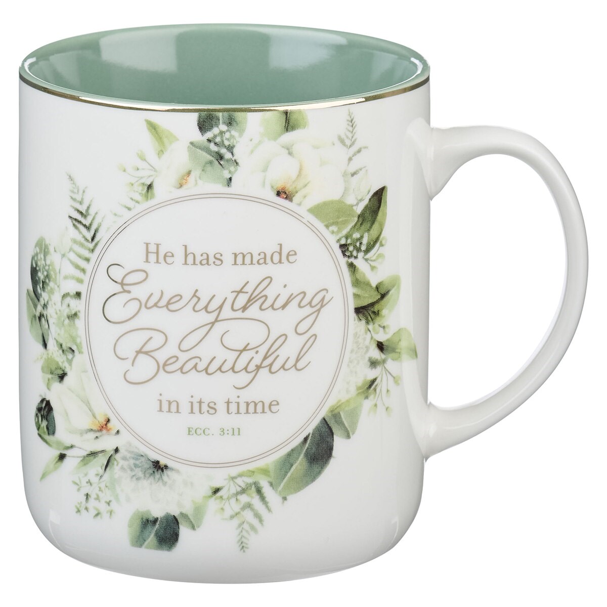 Picture of Christian Art Gifts 380550 Mug - He Has Made Everything Beautiful - Eccesiastes 3-11 - Green Floral