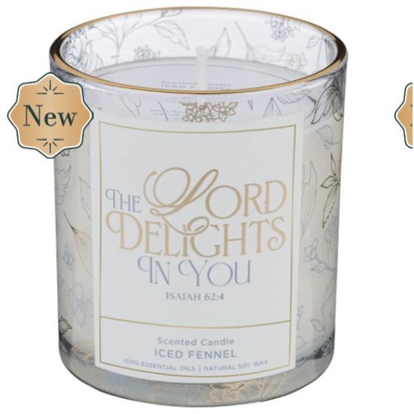 74565X The Lord Delights in You & Iced Fennel Scent in Glass Jar Candle - Isaiah 62-4