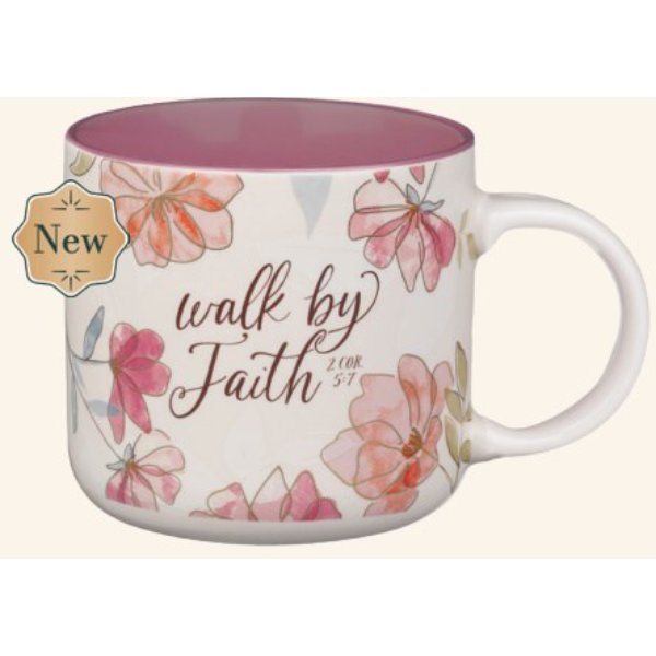 754064 White Floral Walk by Faith 2 Cor. 5-7 Mug