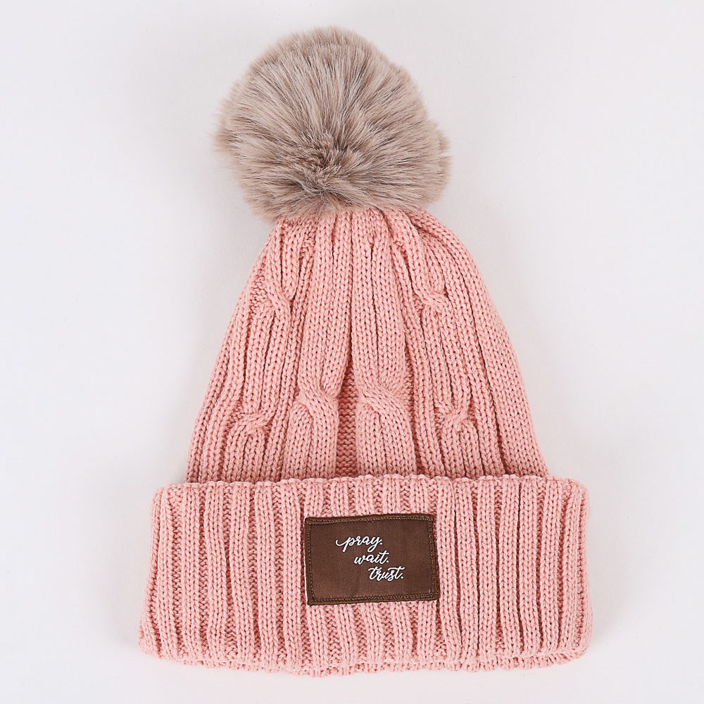 375668 Beanie with Pom - Pom - Pray Wait Trust - Dusty Rose