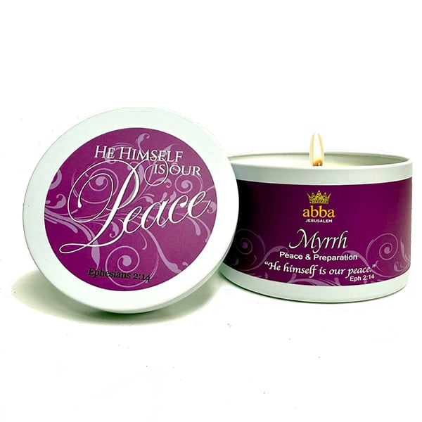 715556 Myrrh Candle with Scripture White Tin - 8 oz