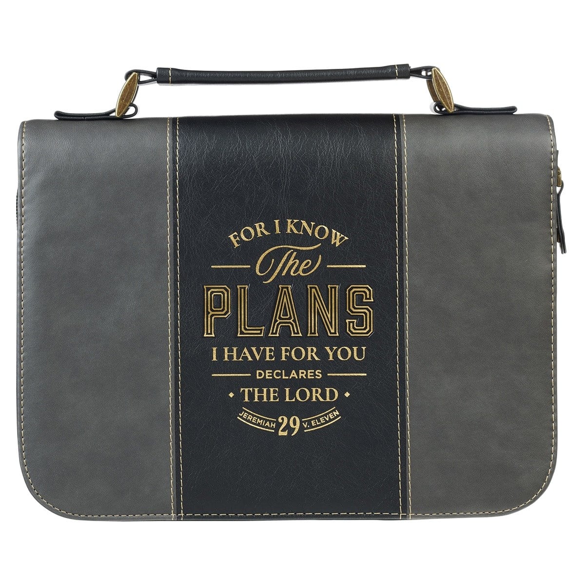 368381 Bible Cover - Classic - I Know the Plans Jer. 29-11 - Two Tone Black & Gray - Large
