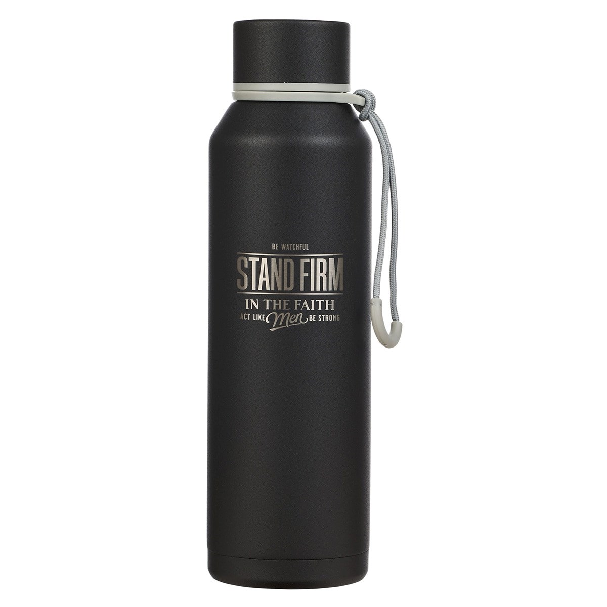 Picture of Christian Art Gifts 368502 Water Bottle - Stainless Steel - Stand Firm 1 Cor. 16-13 - Black
