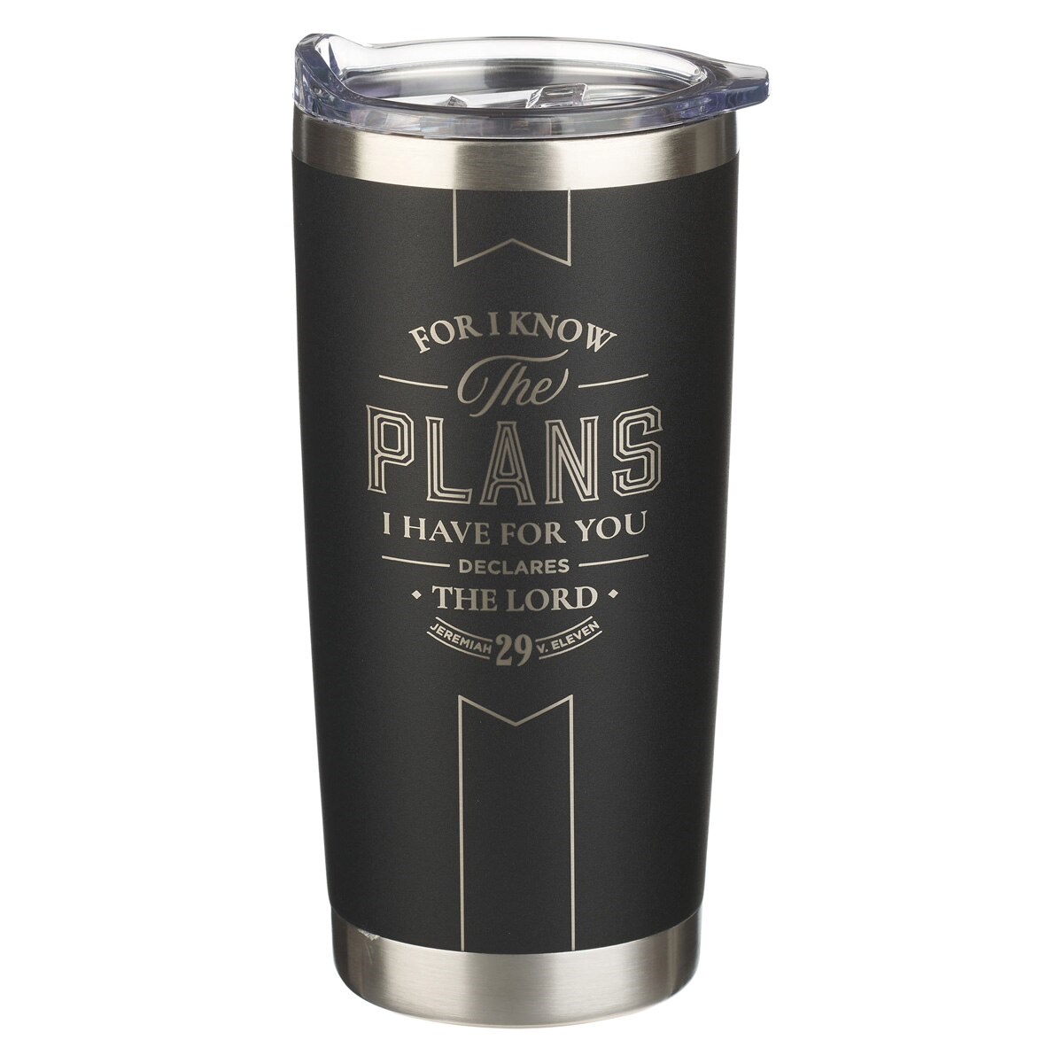 Picture of Christian Art Gifts 368496 Stainless Steel Tumbler - I Know the Plans Jer. 29-11 - Black