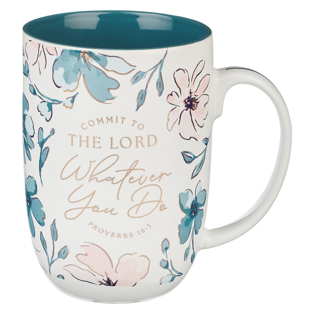 Picture of Christian Art Gifts 368480 Ceramic Mug - Commit to the Lord Prov. 16-3 - Teal