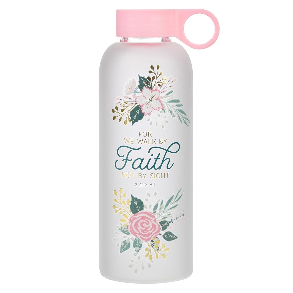 Picture of Christian Art Gifts 368518 Water Bottle - Glass - Walk by Faith 2 Cor. 5-7