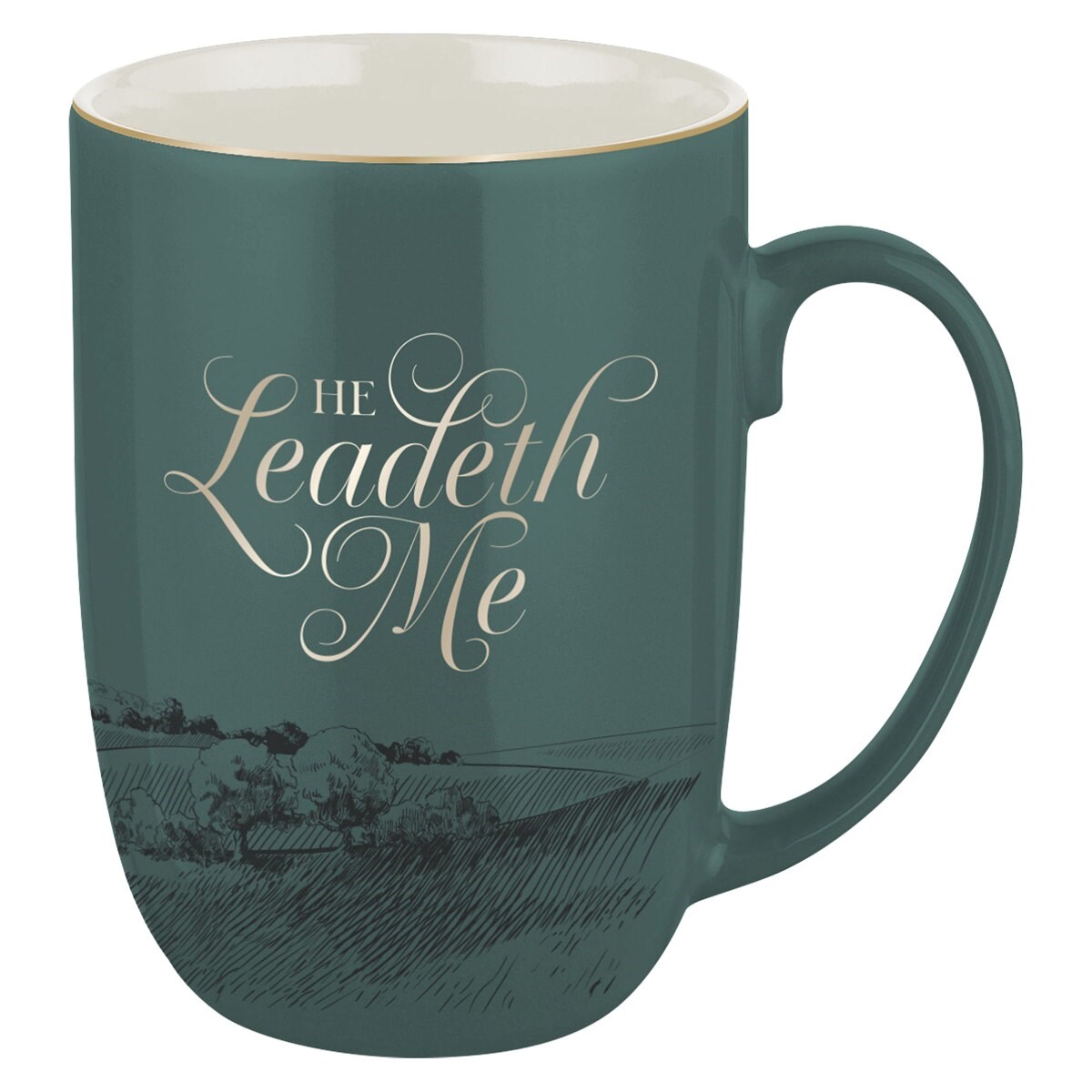 Picture of Christian Art Gifts 471786 He Leadeth Psalm 23 Ceramic Mug, Green