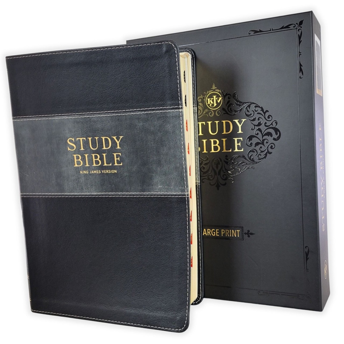 745765 LP Faux Leather KJV Study Bible - Two-Tone Black & Gray