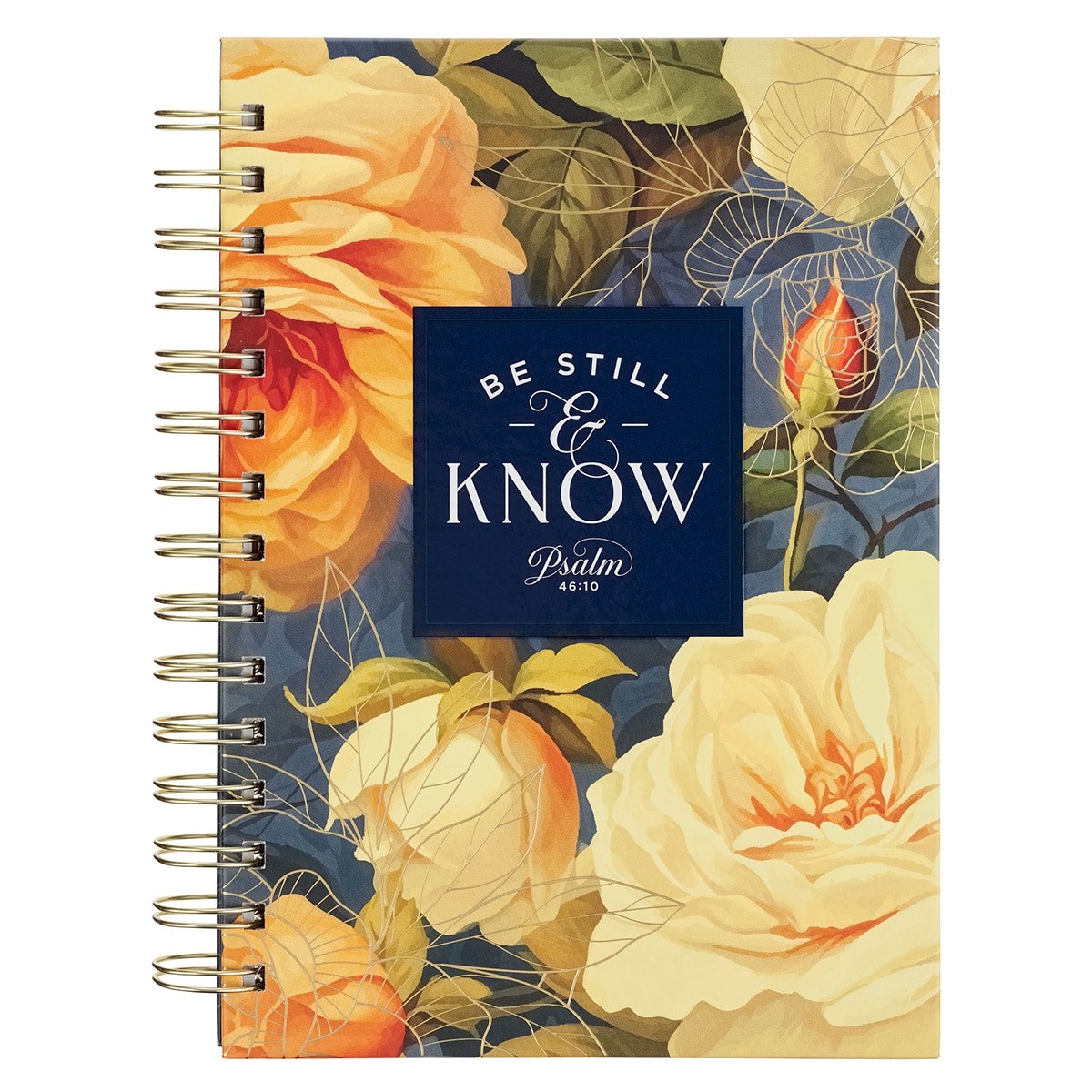 348538 Journal - Large Wirebound - Be Still Ps. 46-10 - Blue Floral