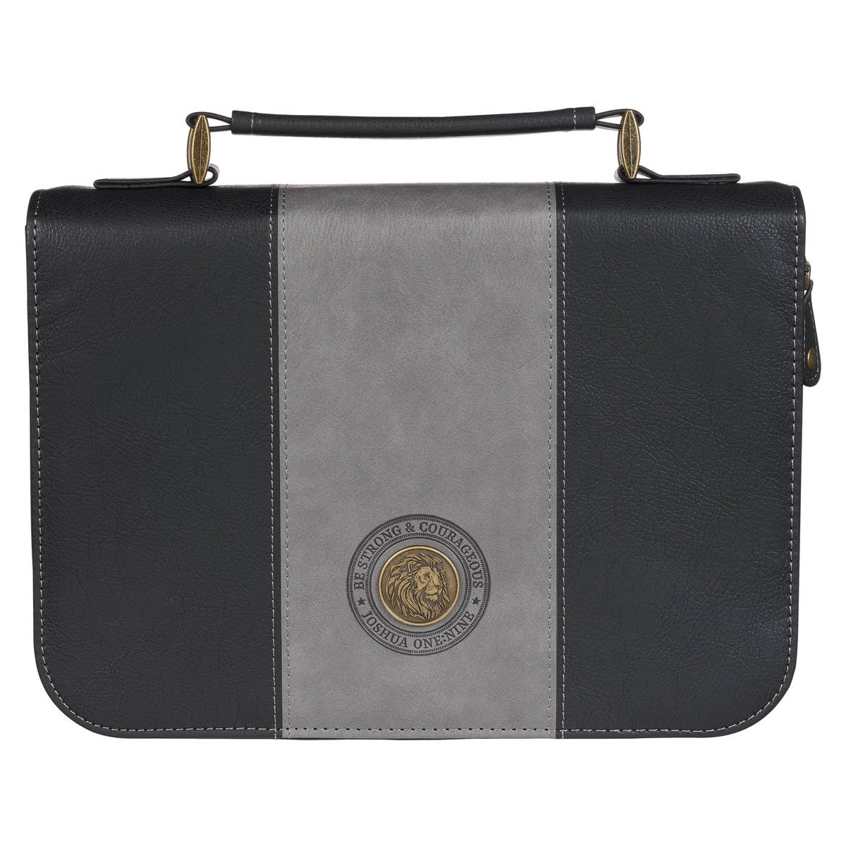 368384 Bible Cover - Classic - Be Strong Josh. 1-9 - Two Tone Gray & Black - Medium