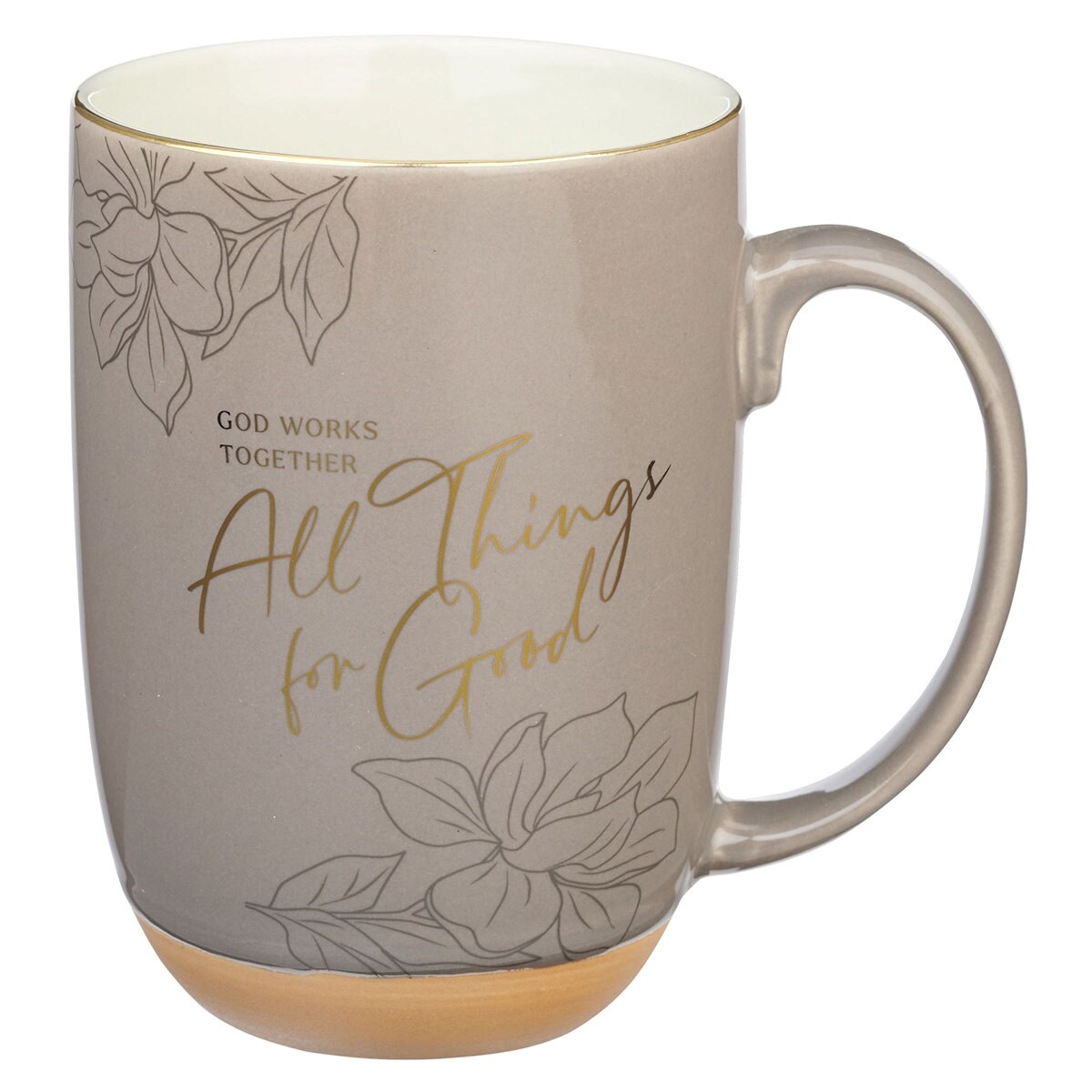 Picture of Christian Art Gifts 368462 Ceramic Mug - God Works for Good Romans 8-28 - Taupe