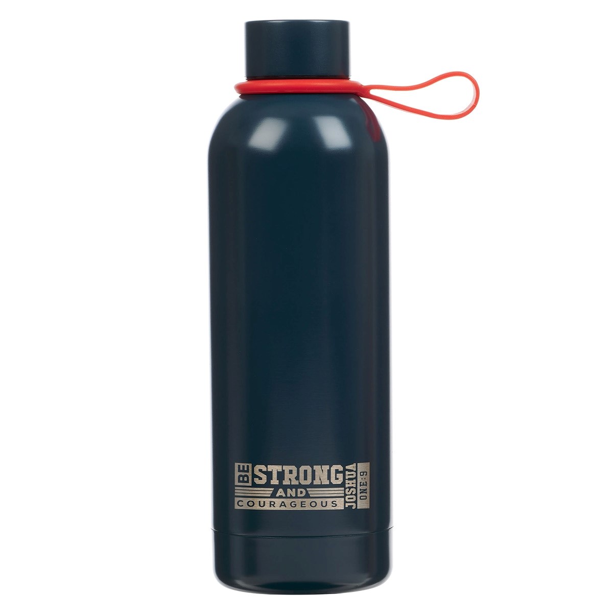Picture of Christian Art Gifts 368507 Water Bottle - Stainless Steel - Strong & Courageous Josh. 1-9 - Navy Stickers