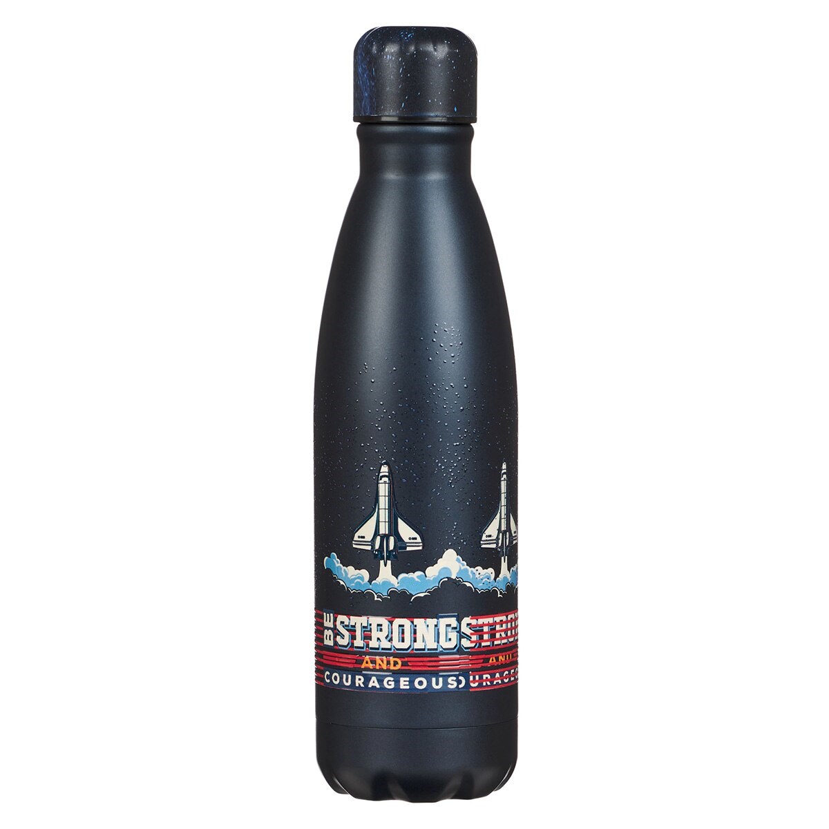 Picture of Christian Art Gifts 368504 Water Bottle - Stainless Steel - Strong & Courageous Josh. 1-9 - Navy