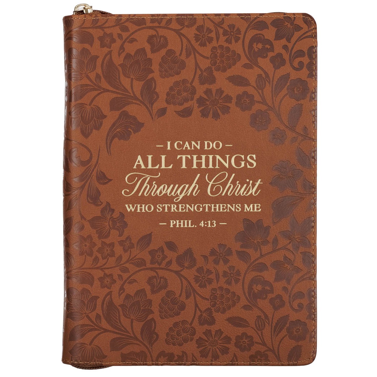 380959 Journal - Classic with Zip - Brown Floral - All Things - Phil. 4-13