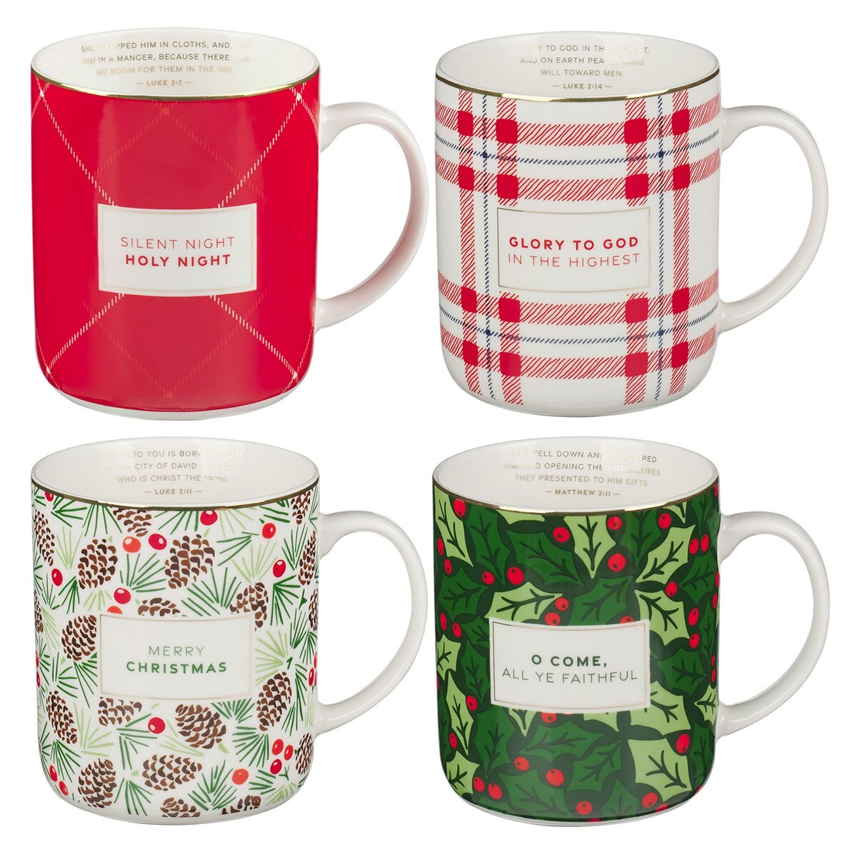 Picture of Christian Art Gifts 47066X Mug Set - Christmas Plaid - Set of 4