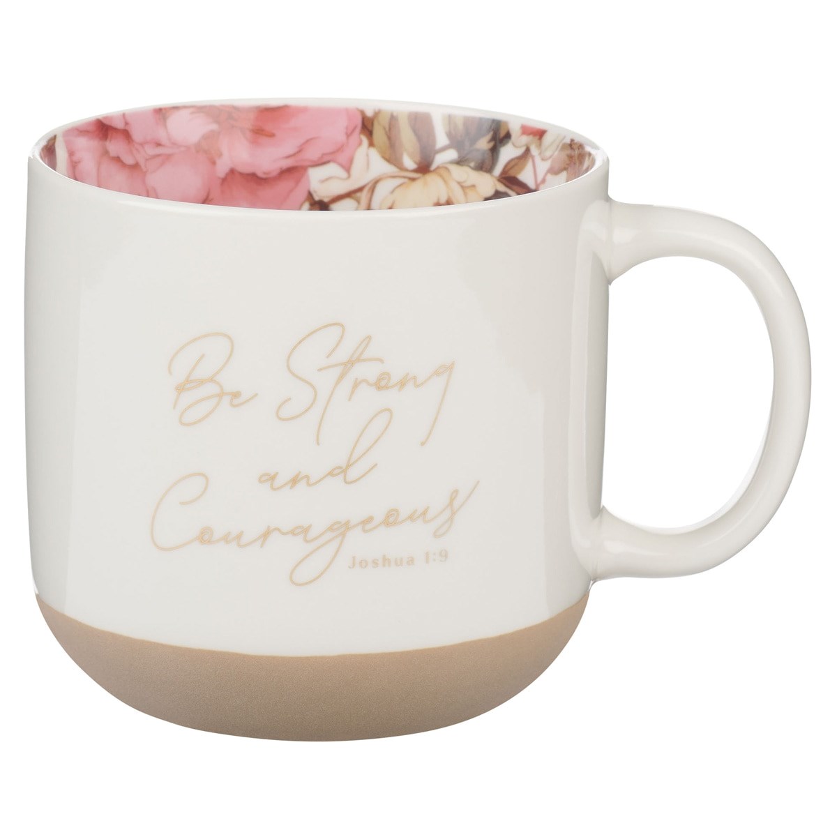 Picture of Christian Art Gifts 471788 Ceramic Mug - Strong & Courageous Josh. 1-9 - White Floral