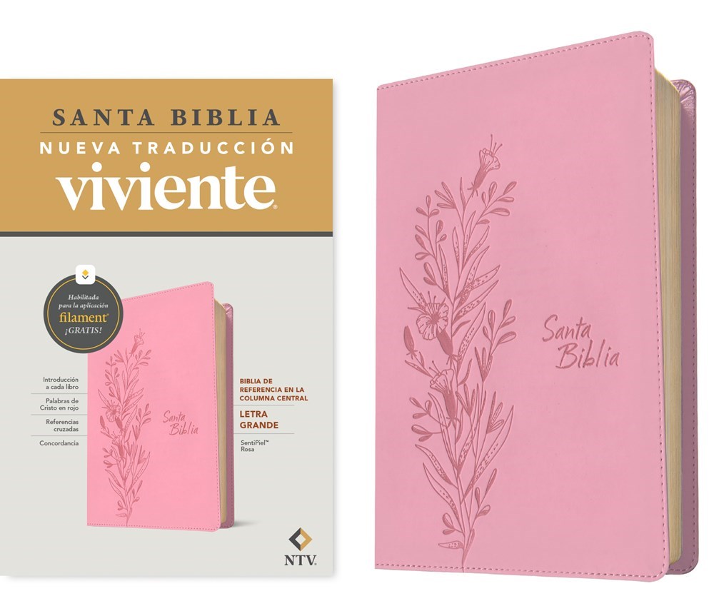 561696 NTV Center Column Reference Bible, Large Letter with Filament-Pink Leatherlike