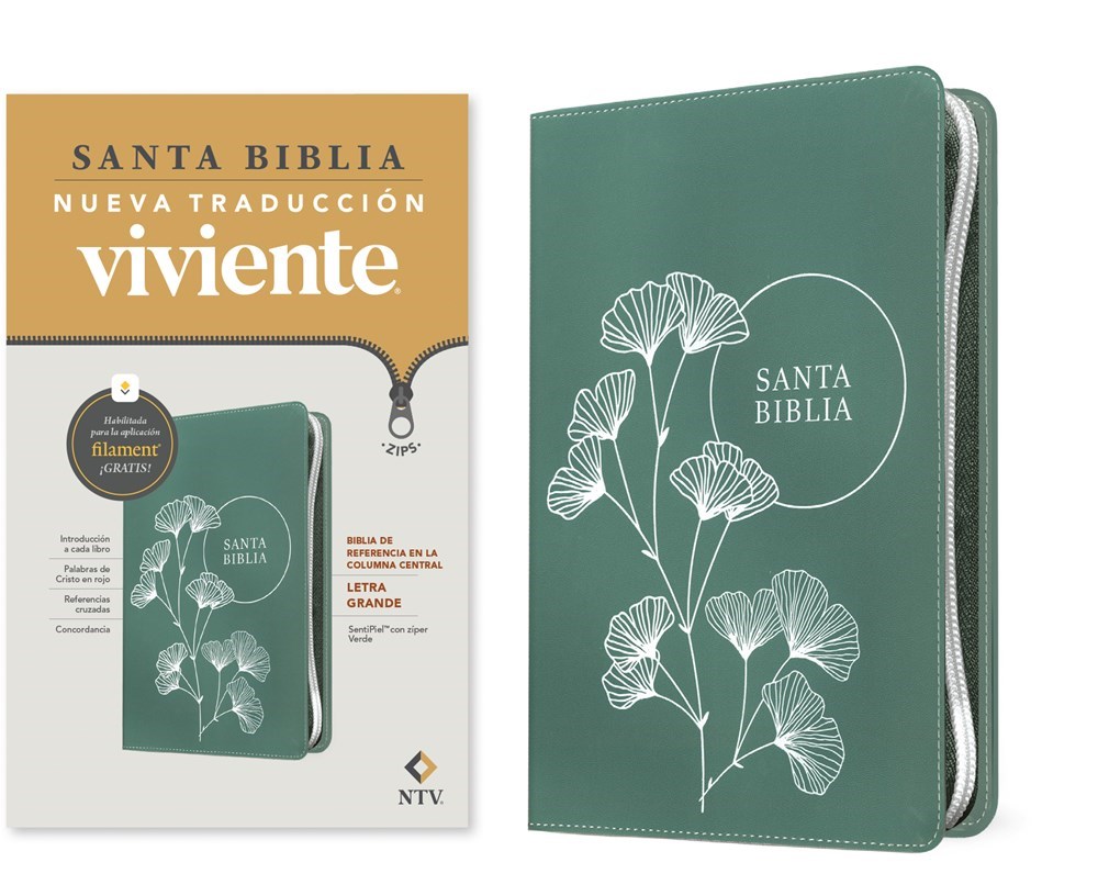 561700 NTV Center Column Large Print Zip Reference Bible with Filament-Green Leatherlike