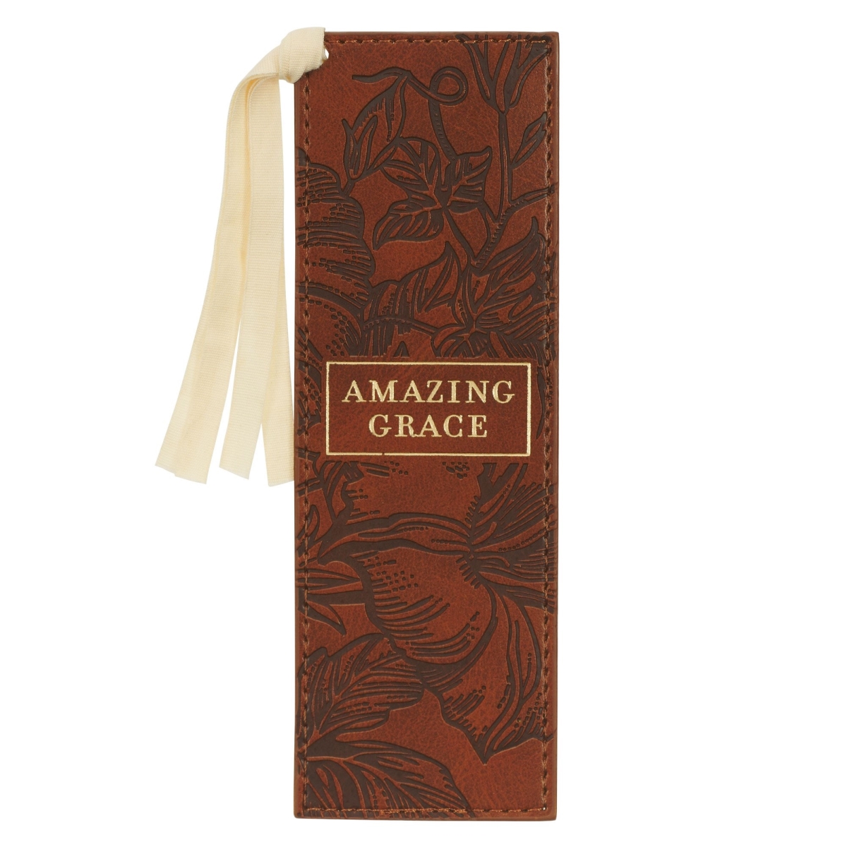 304361 Bookmark - Amazing Grace - 2 Corinthians 12-9 - Honey Brown Faux Leather