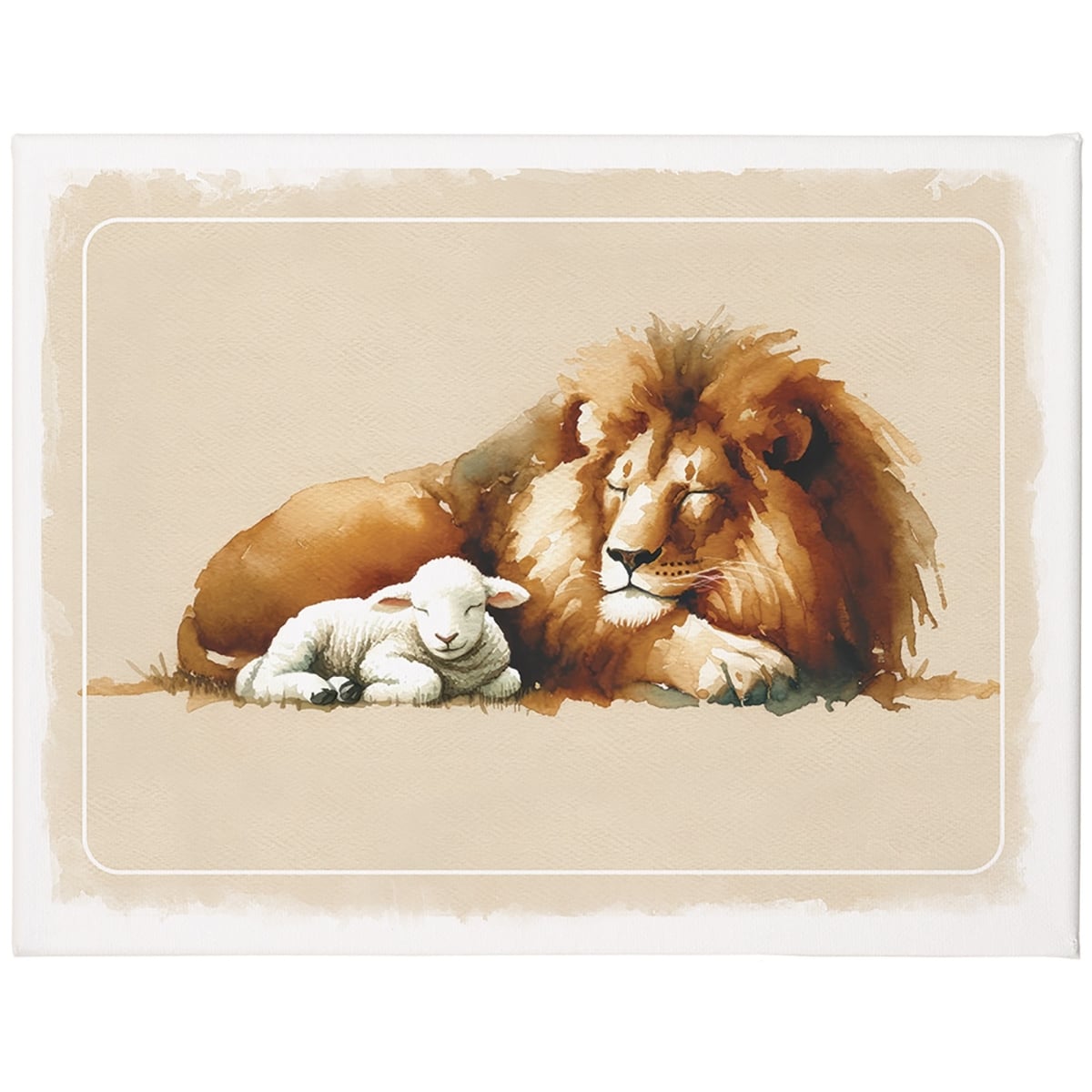 470546 12 x 9 in. Wrapped Canvas Lion Lamb Art