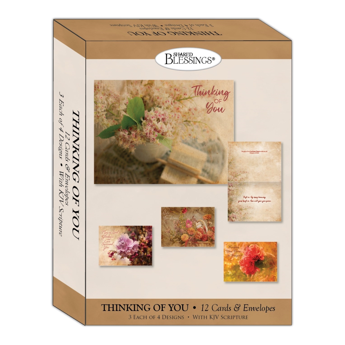 Crown Point Graphics 299537 Boxed Card - Thinking of You - Vintage Floral - Shared Blessings - Box of 12