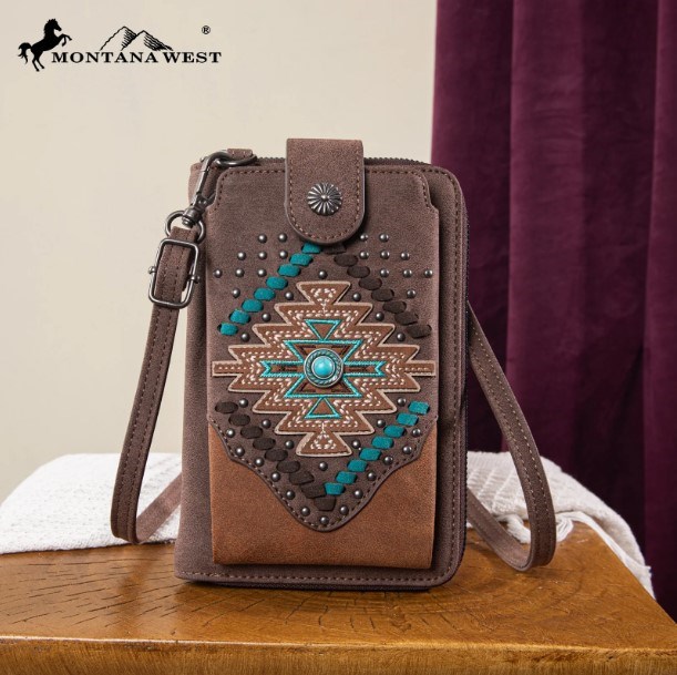 479535 Phone Wallet & Crossbody Bag - Aztec Cross - Coffee