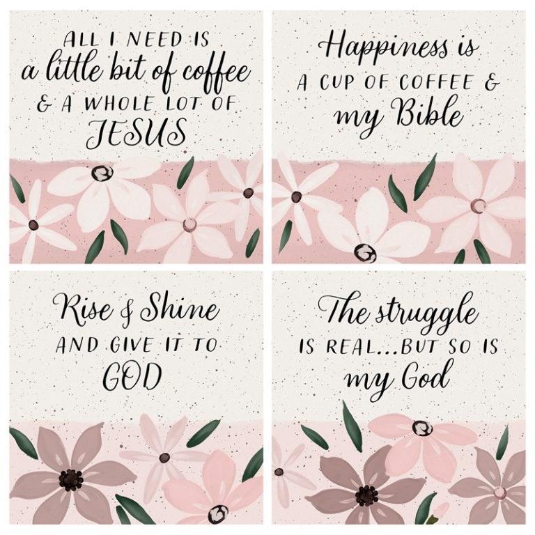 Picture of Carson Home Accents 342307 Square House Coasters - Religious Pink Floral - Set of 4 - 4 in.