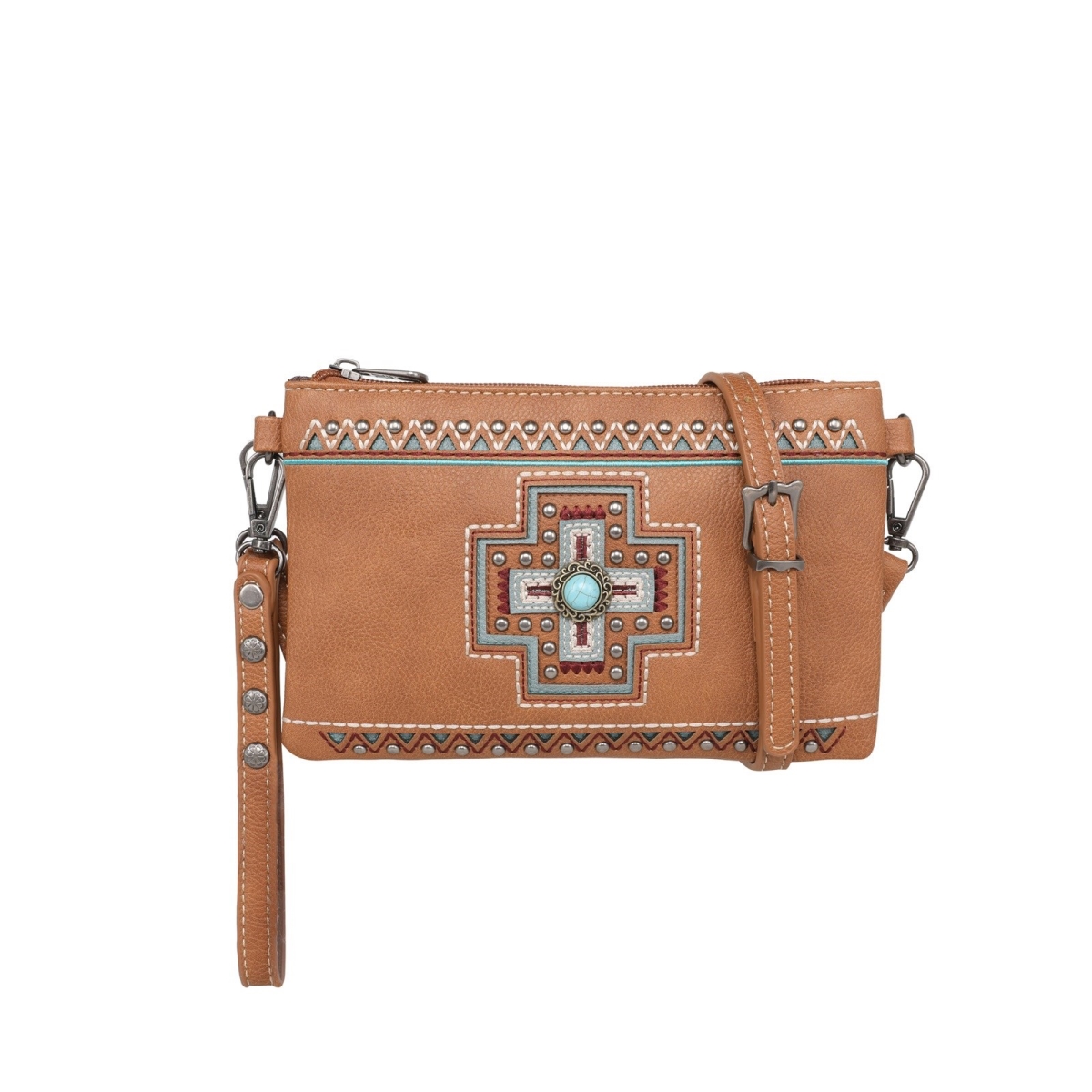292329 Wristlet & Crossbody Bag - Aztec Cross - Brown