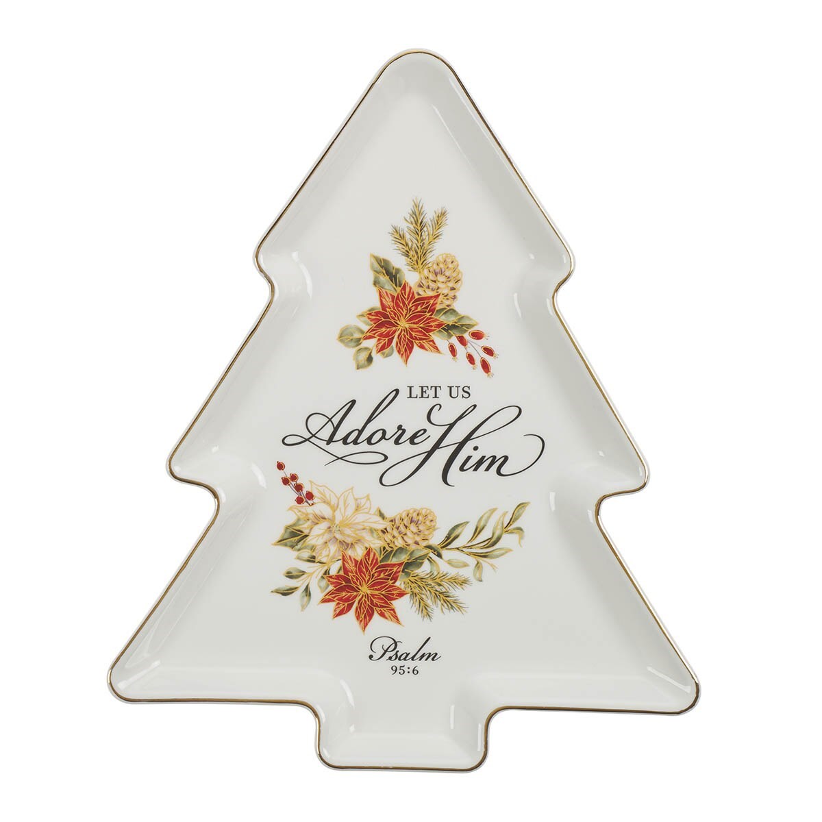 Picture of Christian Art Gifts 47065X Cookie Plate - Let Us Adore Him - Tree Shape - Ps. 95-6 - 11.1 x 9.1 in.