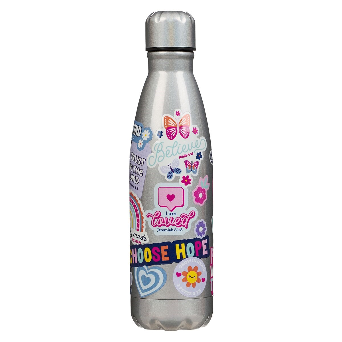Picture of Christian Art Gifts 368503 Water Bottle - Stainless Steel - Shine for Jesus Matt. 5-16 - Silver