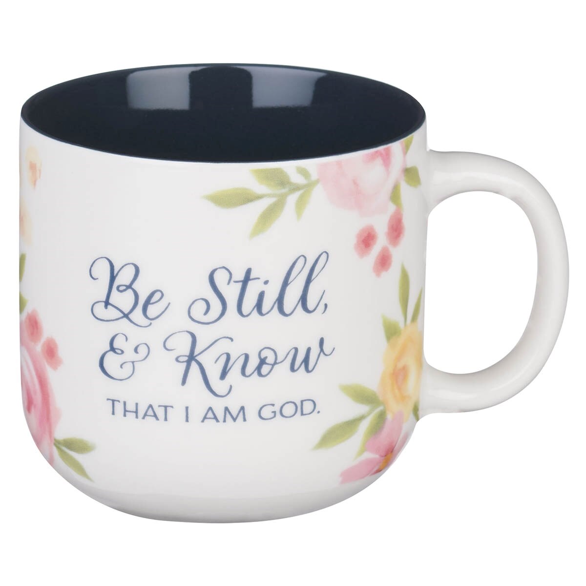Picture of Christian Art Gifts 471789 Ceramic Mug - Be Still & Know Ps. 46-10 - White & Navy