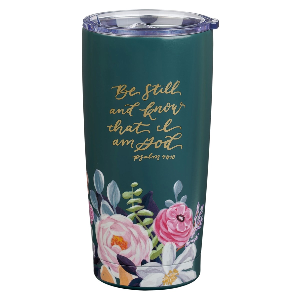 Picture of Christian Art Gifts 368269 Stainless Steel Tumbler - Be Still Teal Floral - Psalm 46-10