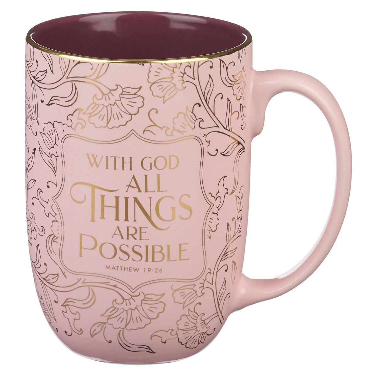 Picture of Christian Art Gifts 471787 With God All Things Are Possible Matthew 19-26 Ceramic Mug, Pink